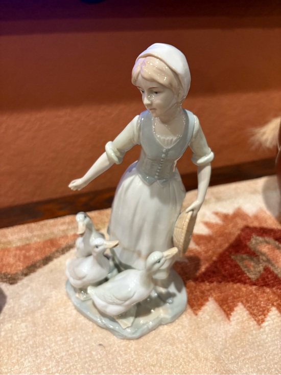 Source Unknown Other - Source Unknown Porcelain Girl with Ducks Figurine in White and Pale Blue